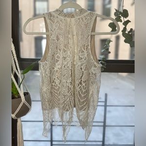 White Lace Mock-Neck Tank Top || US Women's S